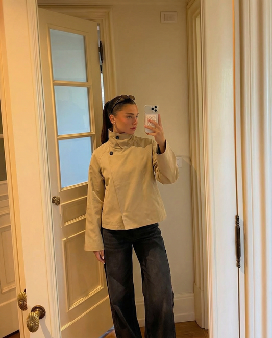 Camille | Lightweight Jacket Beige Cropped Funnel Neck