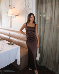 Evelyn | Ruched Satin Maxi Slip Dress