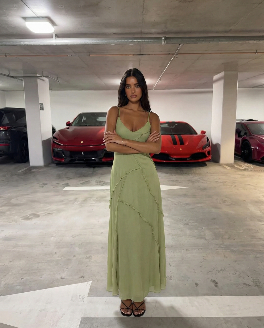 Brianna | Raw Edge Panel Chiffon Maxi Slip Dress