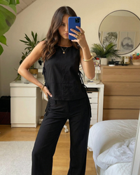 Eliana | Side Tie Crew Neck Cropped Tank Top