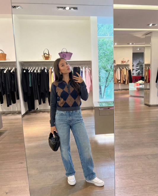 Millie | Argyle Knit Long Sleeve Polo Jumper