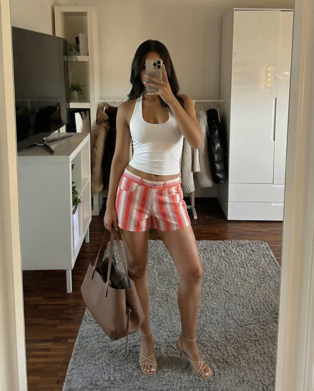Nina | Vertical Stripe Cotton Shorts with Belt Loops