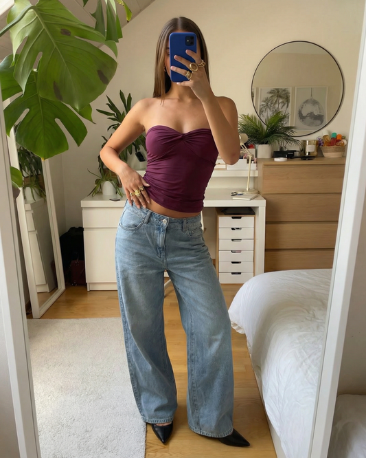 Iris | Wide Leg Jeans Light Blue High Waisted Studded