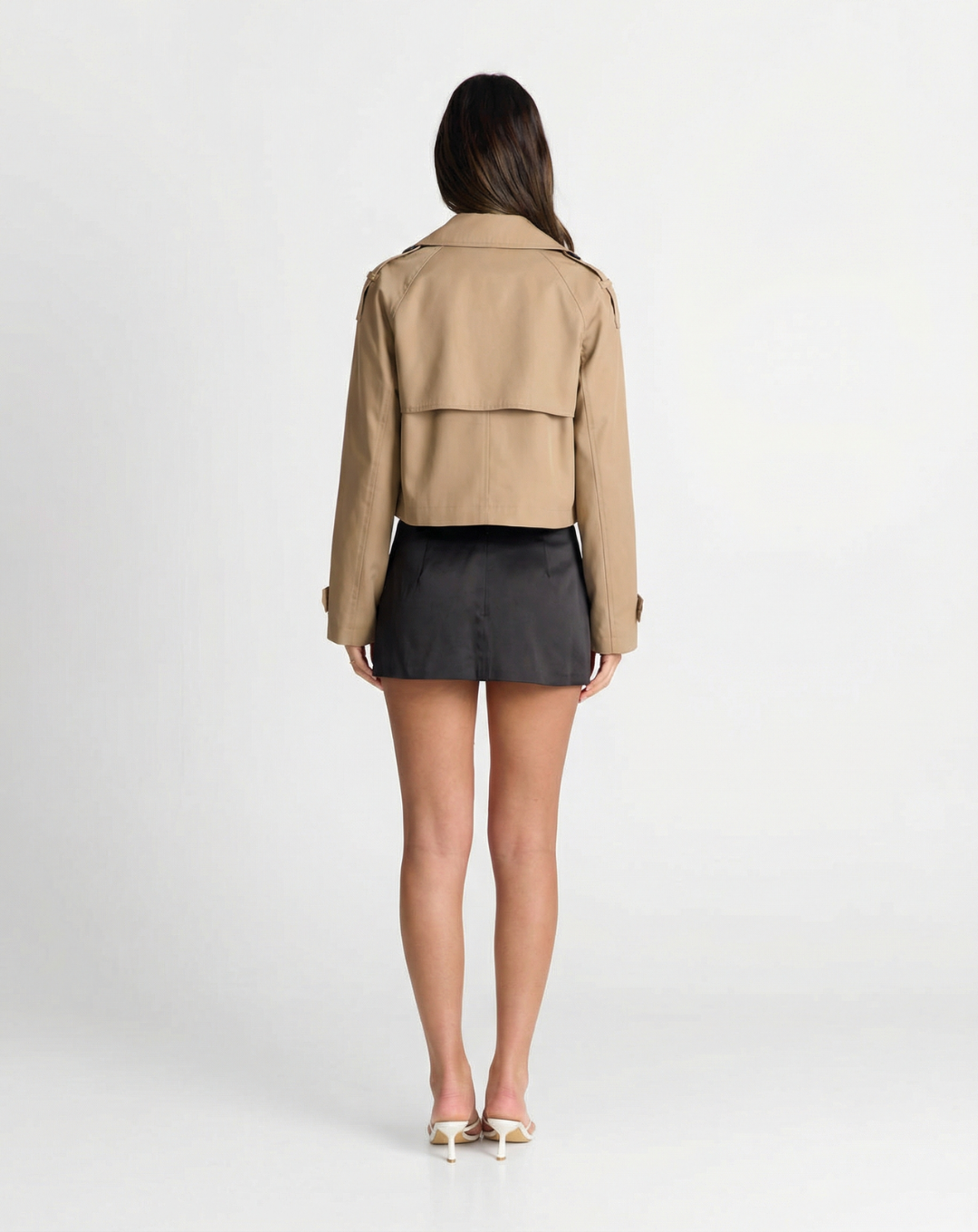 Thea | Smart Casual Double Breasted Cropped Trench Jacket Beige