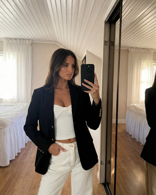Vera | Oversized Black Blazer Gold Buttons
