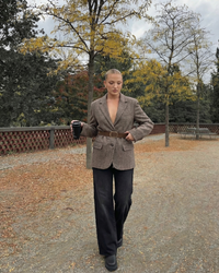 Saffron | Oversized Herringbone Belted Blazer