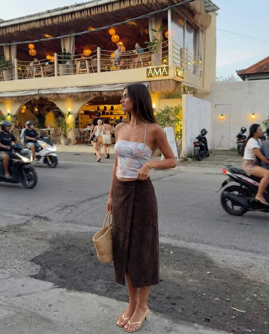 Amelia | Button-Front Faux Suede Wrap Midi Skirt