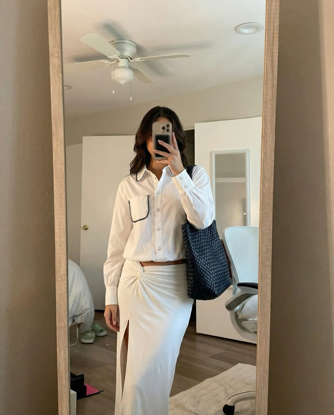 Skye | Cropped White Blouse with Beaded Trim