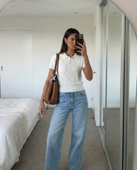 Harper | Pocket Detail Cropped Knit Polo Top