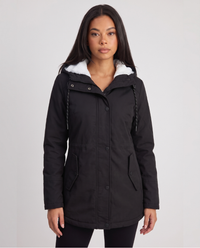 Modesty | Women's Hooded Fleece Lined Jacket Button Detail