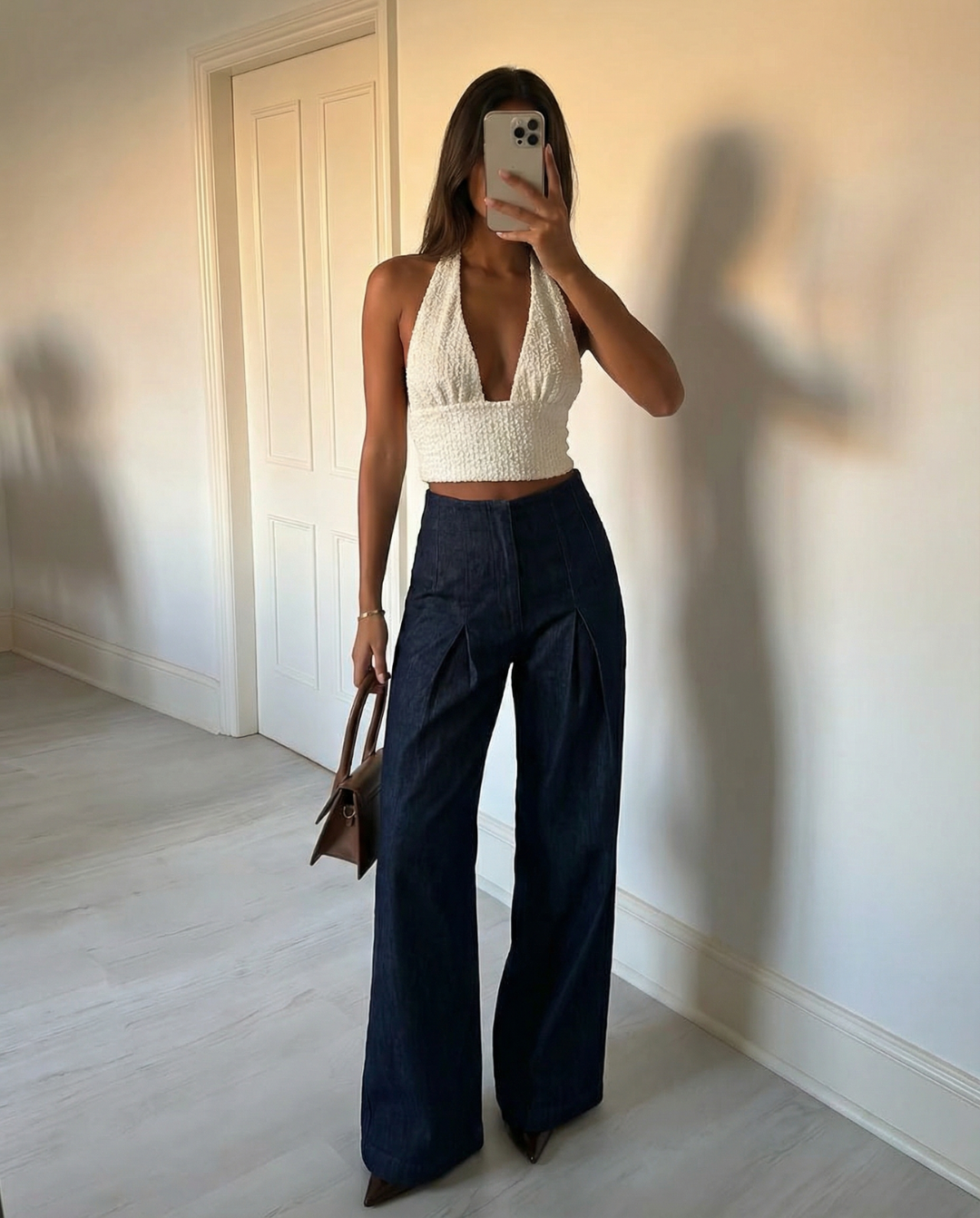 Tallulah | High-Rise Front Pleat Flowing Wide-Leg Dark Wash Jeans