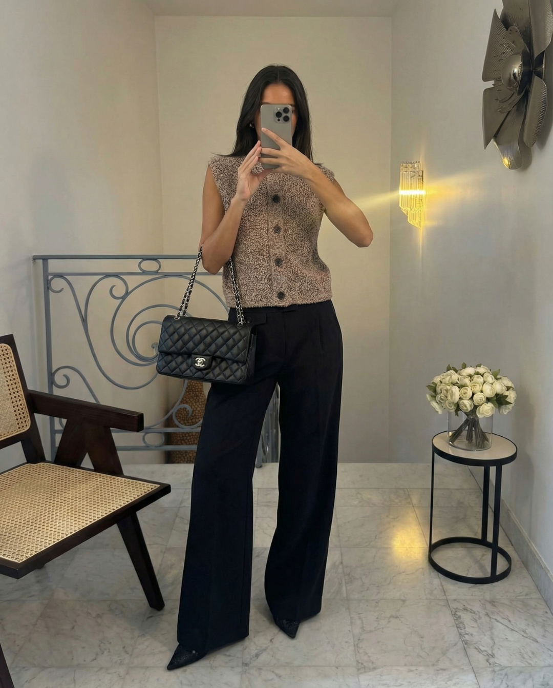 Faye | Textured Button-Front Cropped Knit Vest