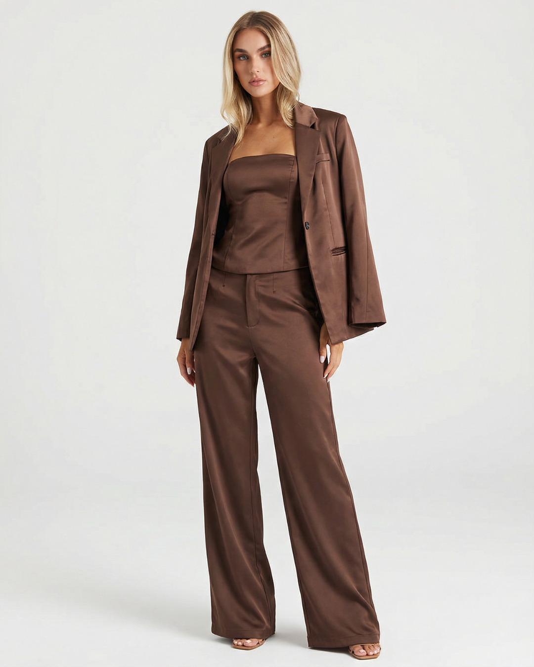 Clea | Satin 3-piece Set Dark Brown
