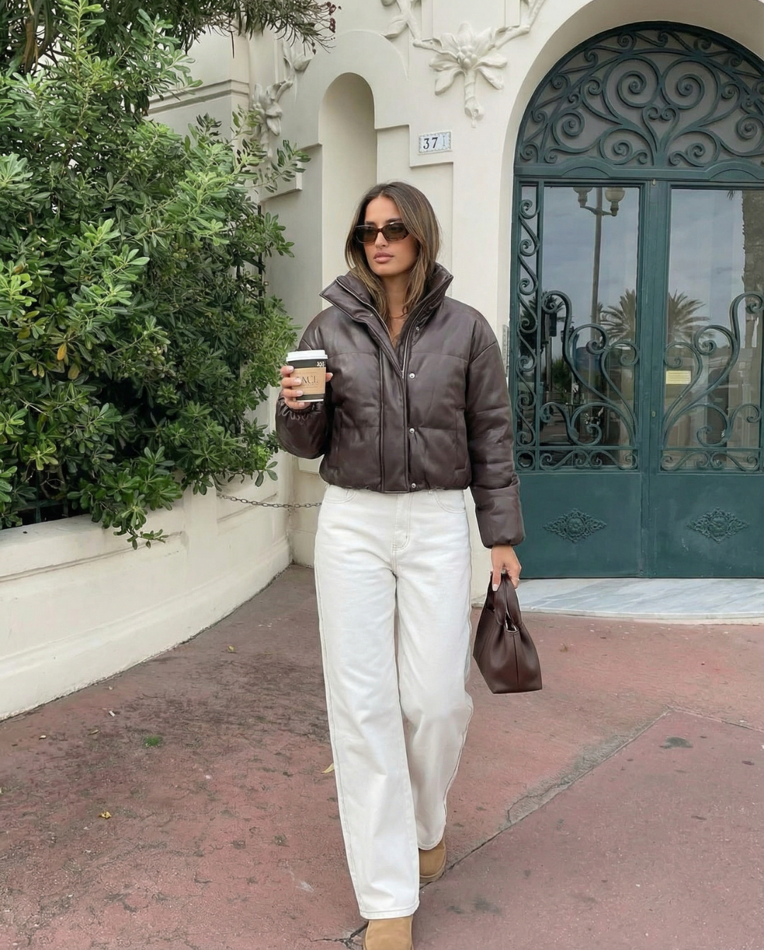 Mia | Winter Faux Leather Puffer Jacket Brown Oversized Cropped