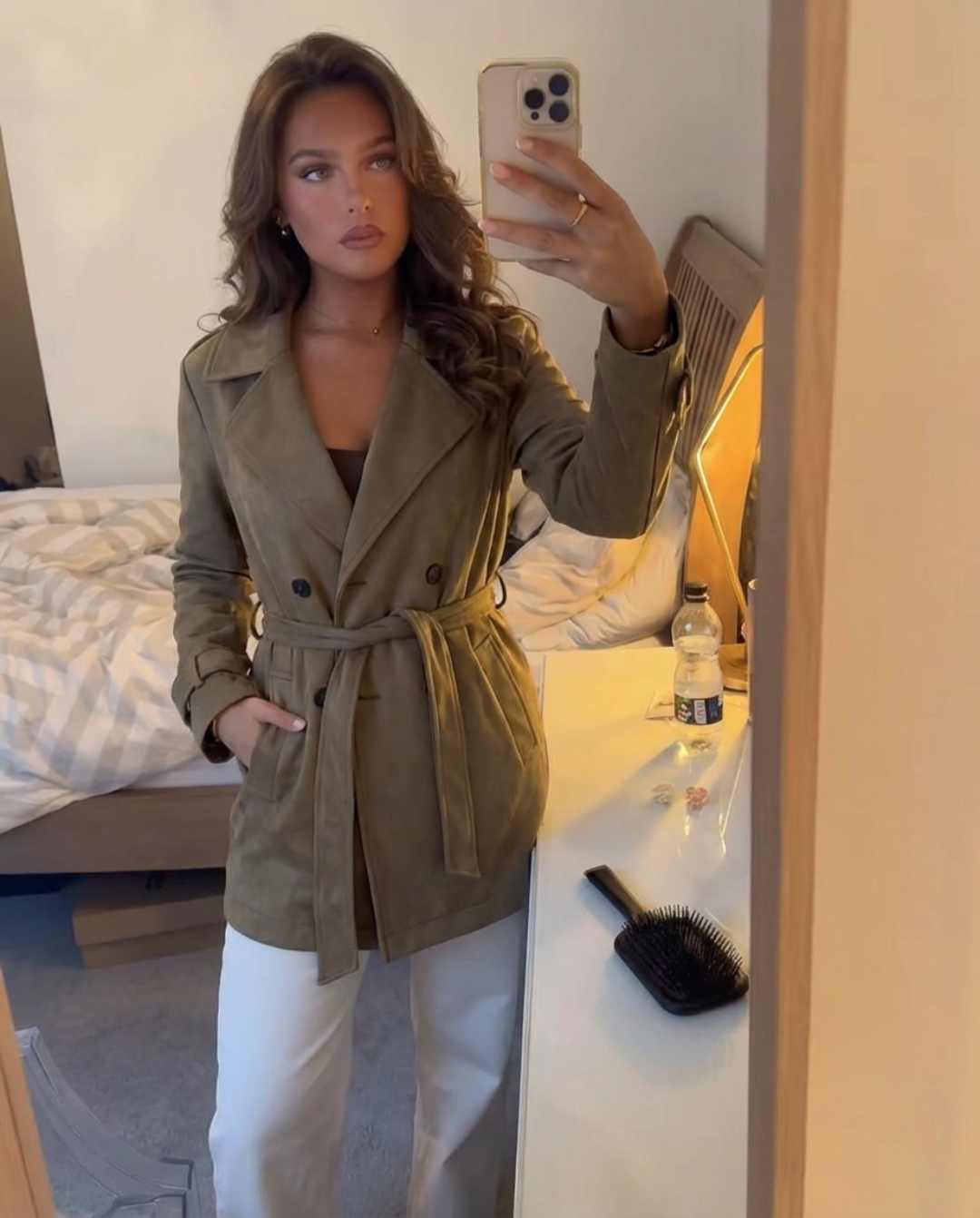 Bella | Smart Casual Belted Trench Jacket Beige Double Breasted