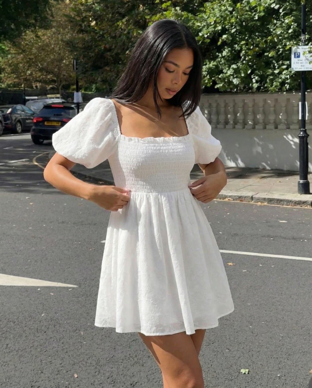 Sadie | Cotton Smocked Puff Sleeve Mini Dress