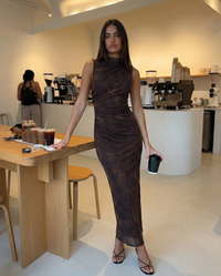Tamara | Draped High Neck Side Ruching Sleeveless Bodycon Maxi Dress