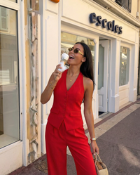 Ruby | Red Waistcoat & Wide Leg Co-ord
