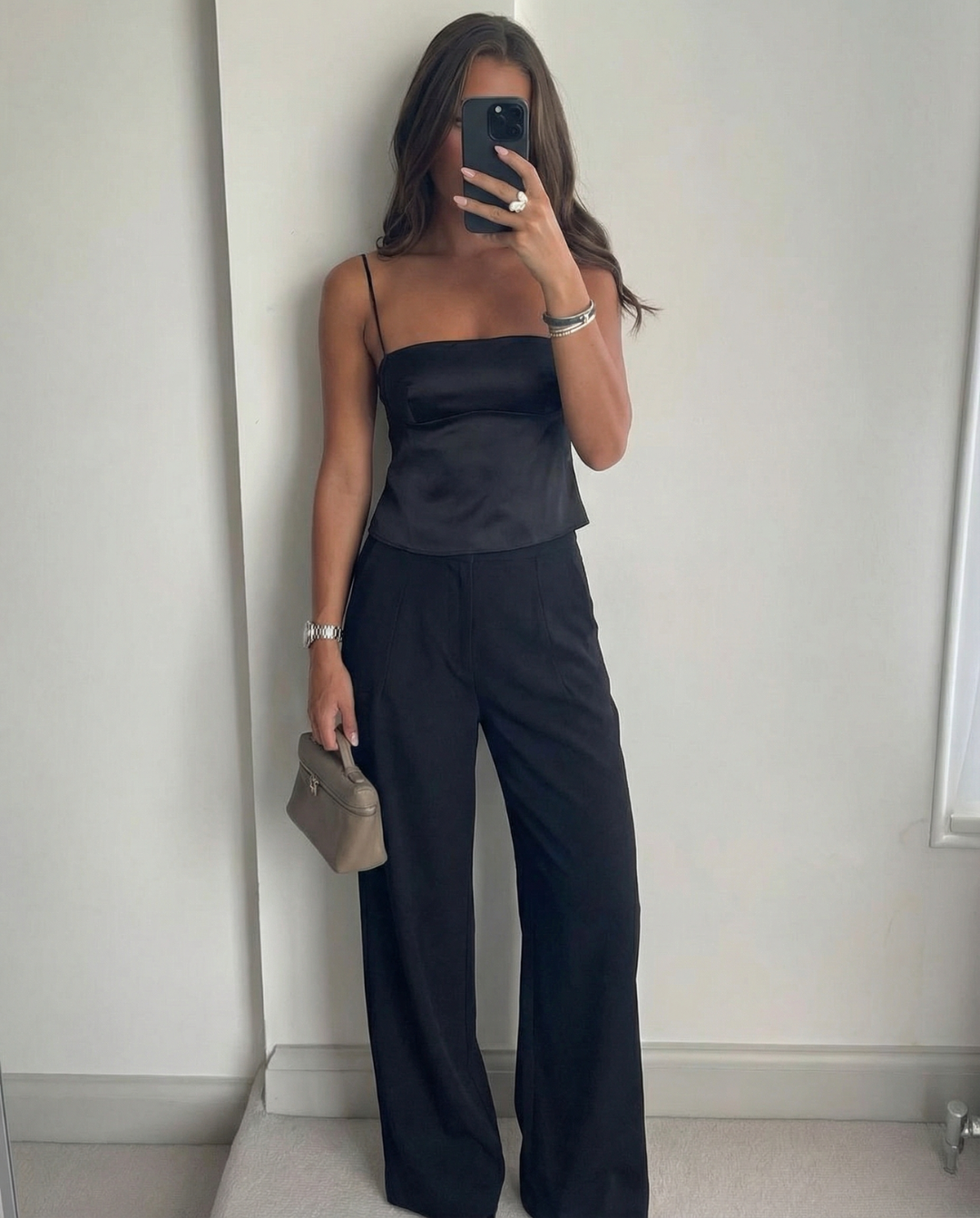 Elsie | High-Rise Front Seam Tailored Wide-Leg Trousers in Black
