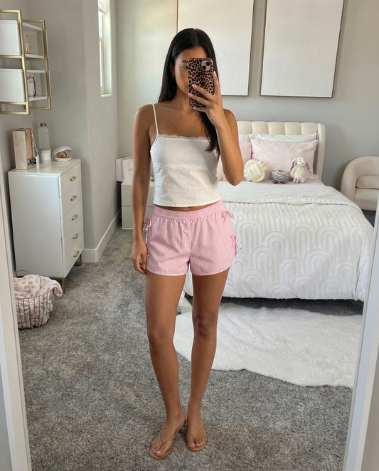 Nola | Striped Shorts Pink Tie Side High Waisted