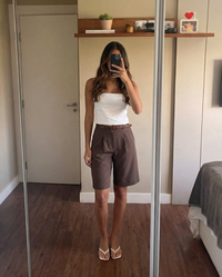 Wren | Pleated High-Waist Tailored Bermuda Shorts with Belt