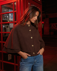 Eliza | Cape Sleeve Gold Button Ribbed Trim Relaxed Cropped Knit Cardigan