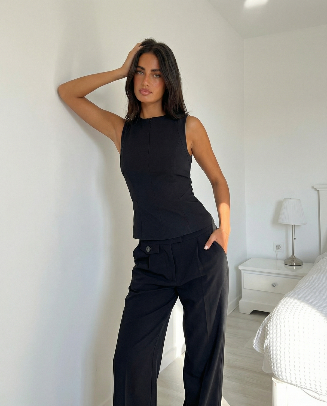 Abigail | High Neck Zip Front Tailored Peplum Top