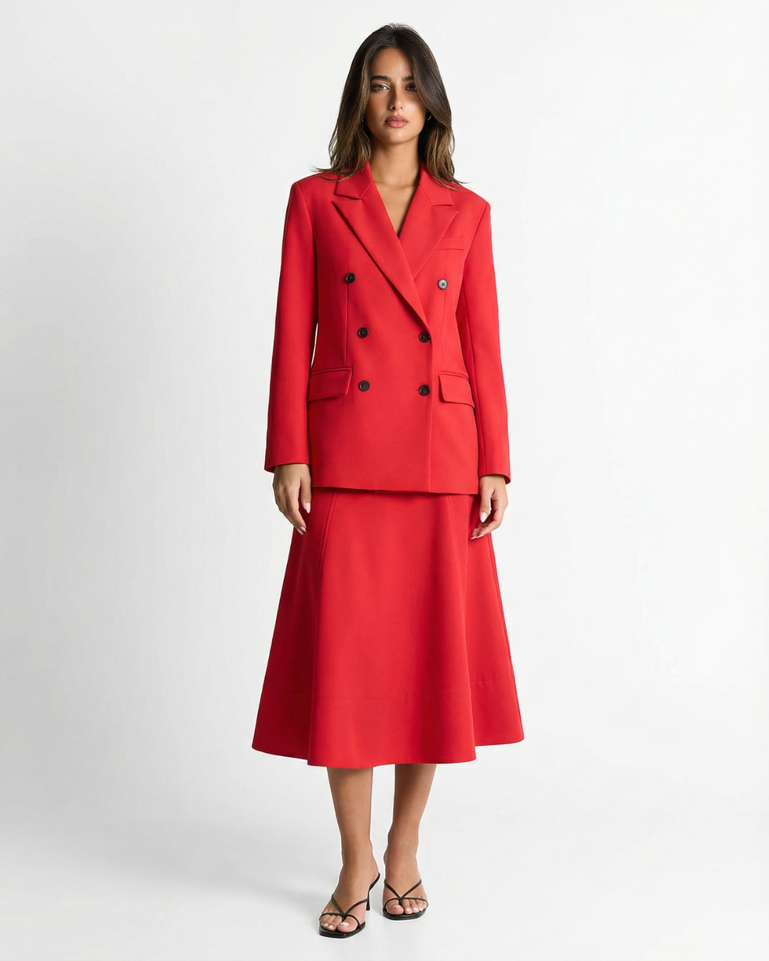 Rose | Red Two Piece Set Midi Skirt