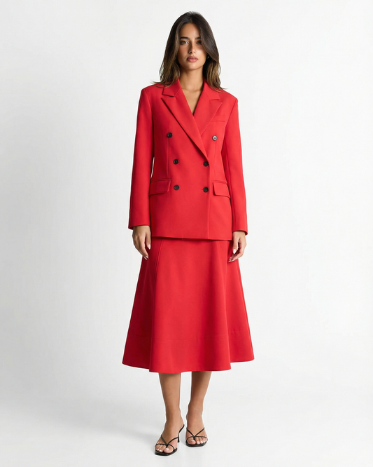 Rose | Red Two Piece Set Midi Skirt