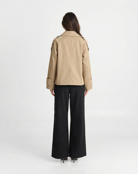 Ines | Smart Casual Double Breasted Cropped Jacket Beige Khaki