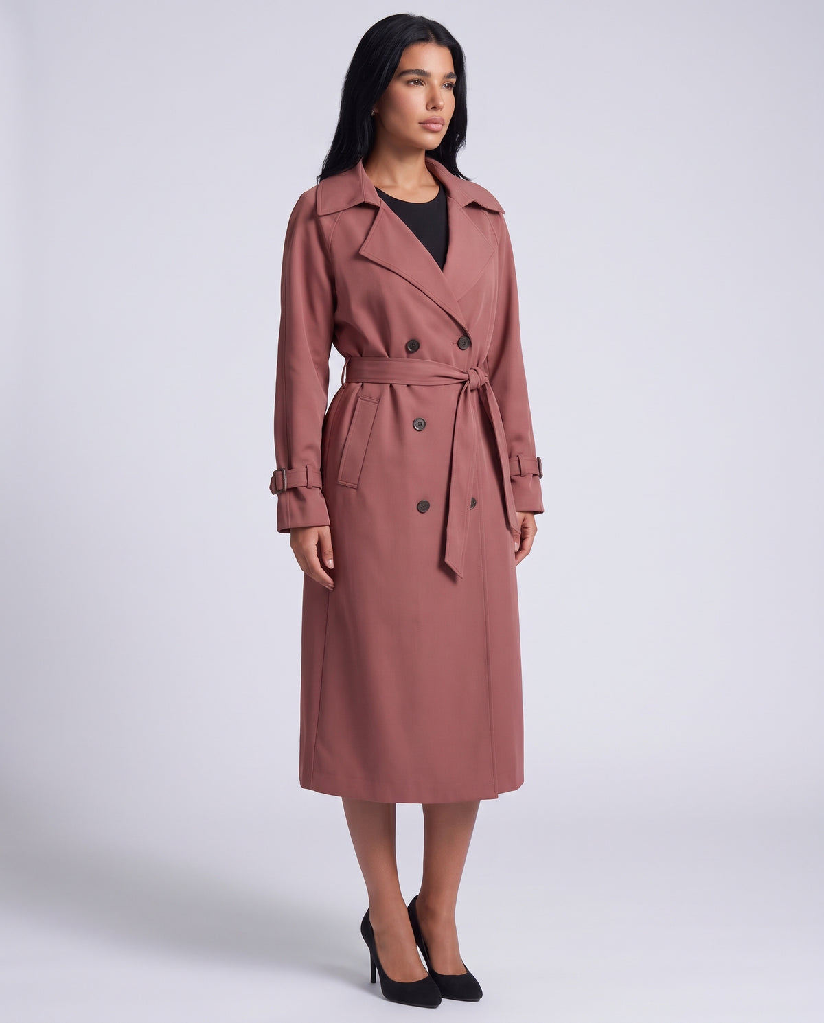 Marlowe longline belted trench coat in Pink - front