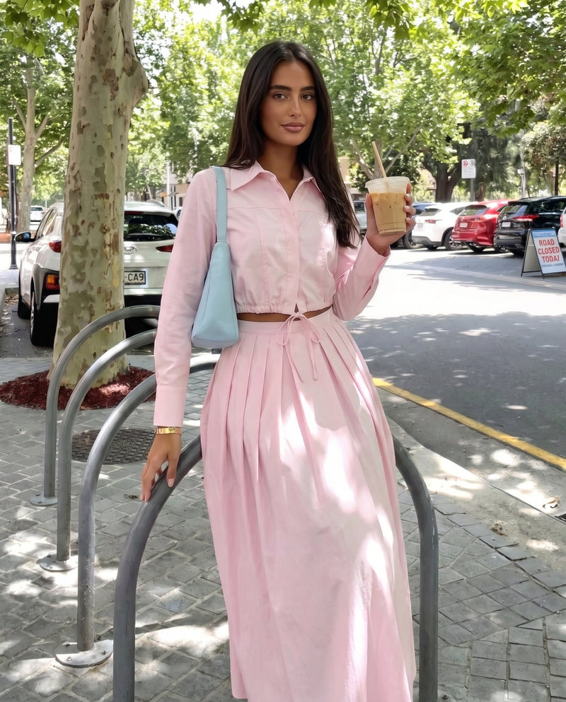 Olivia Cotton Jacket Co-ord Set Pink - lifestyle