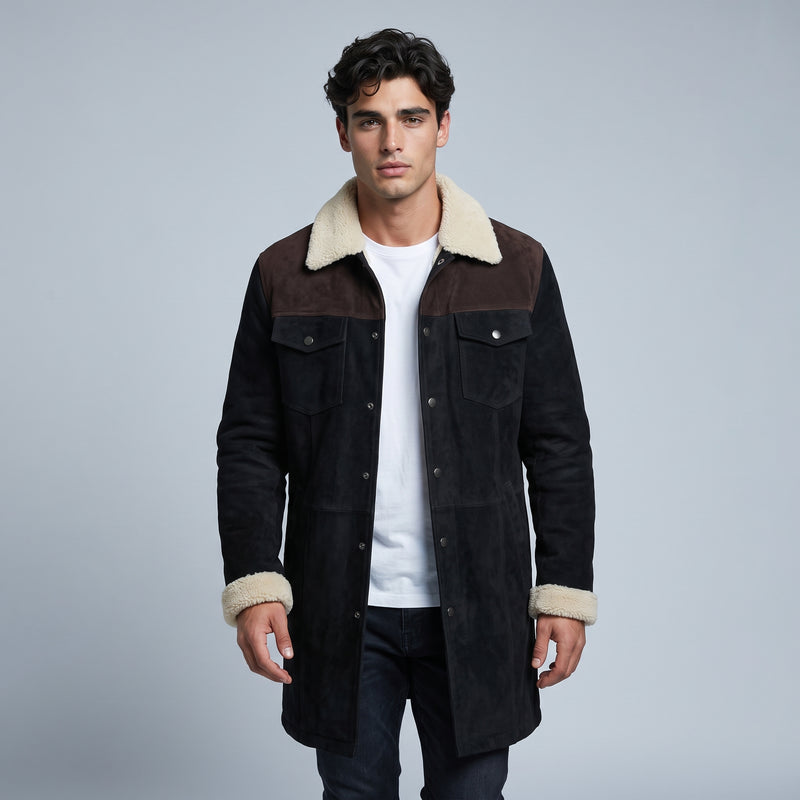 Coleridge suede sherpa lined coat black