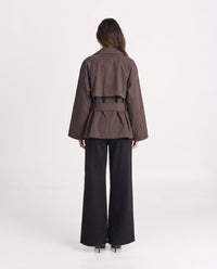 Aurora cropped double-breasted trench coat back view belted