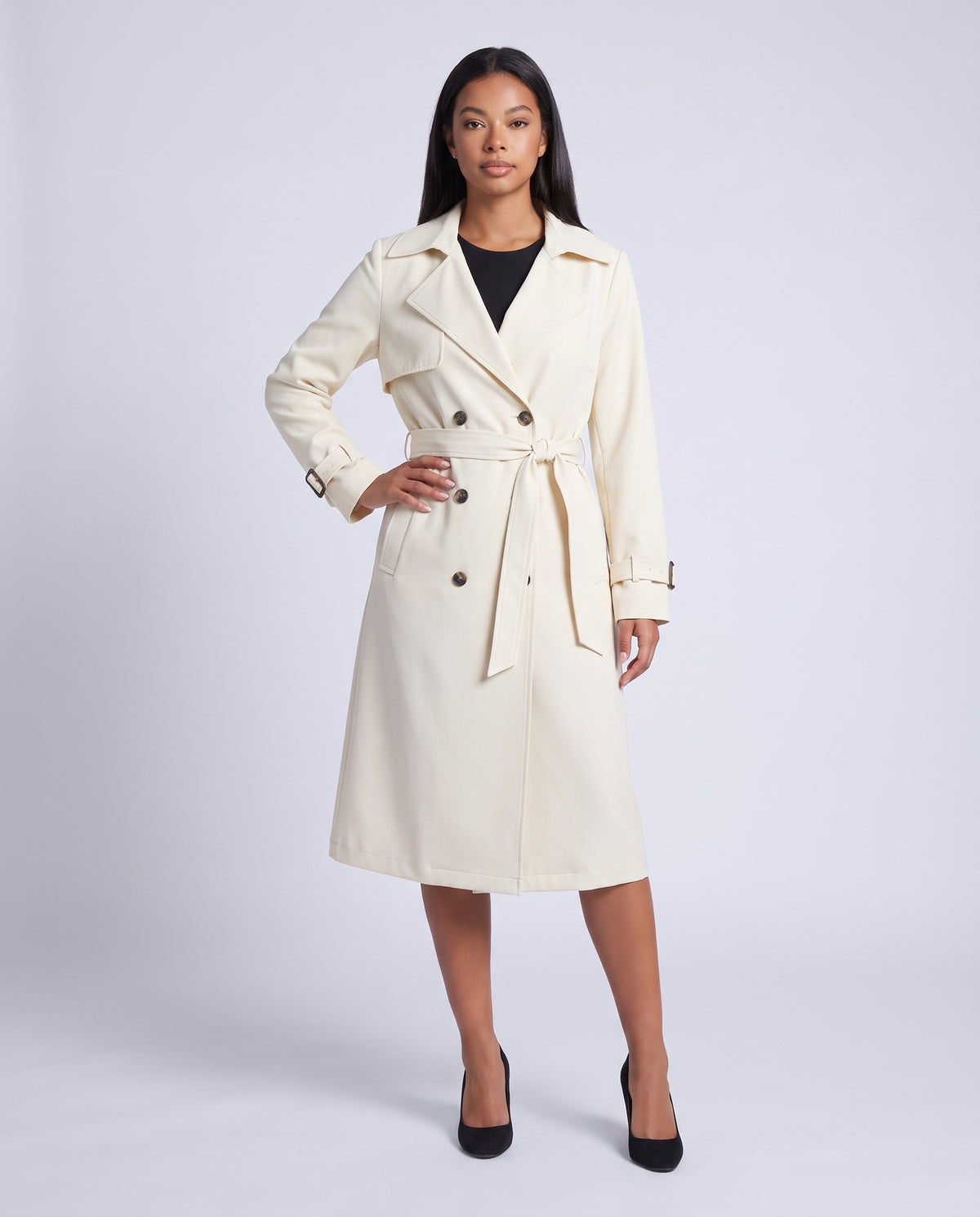 Bridget longline belted trench coat in Creamy White - front