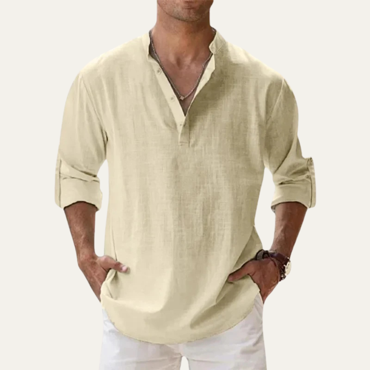 Kermit | Cotton Linen Long Sleeve Henley Shirt