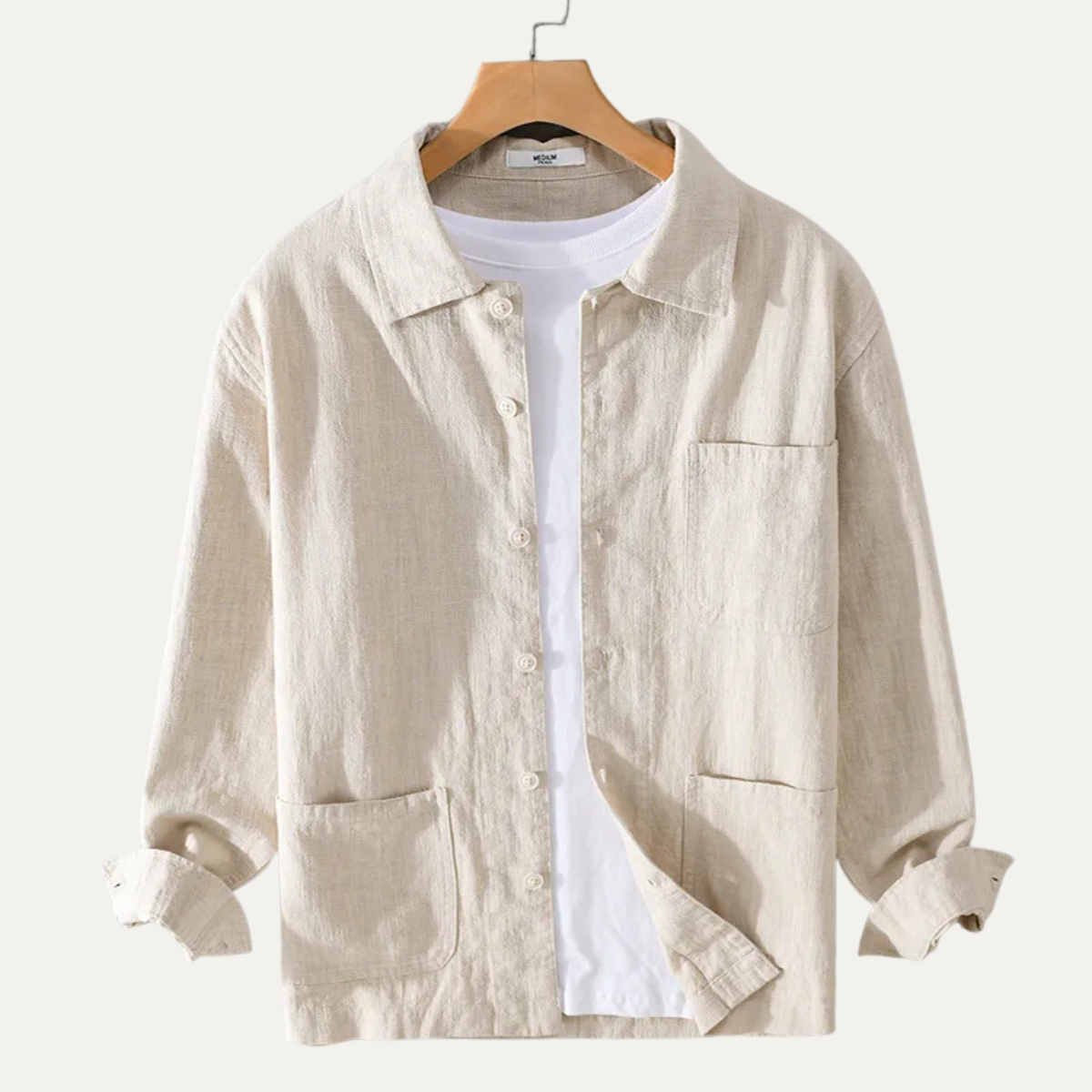 Sterling relaxed linen shirt jacket in Beige