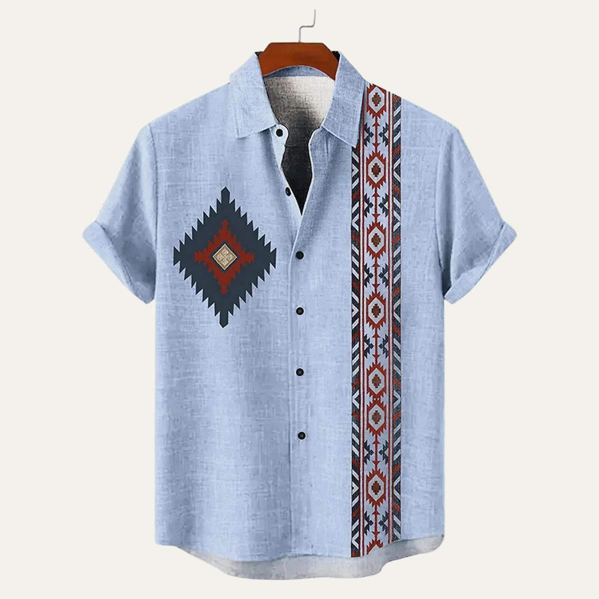 Jules | Vintage Ethnic Pattern Short Sleeve Linen Shirt