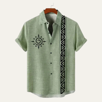 Jules | Vintage Ethnic Pattern Short Sleeve Linen Shirt