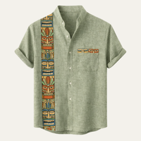 Jude | Retro Ethnic Pattern Short Sleeve Linen Shirt