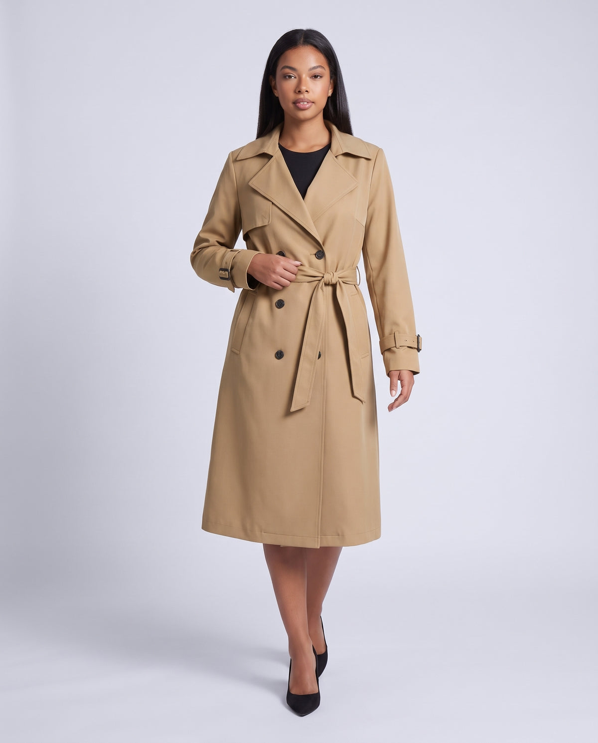 Bridget longline belted trench coat in Mocha - front