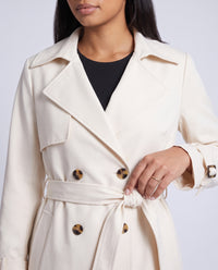 Bridget longline belted trench coat in Creamy White - detail close-up