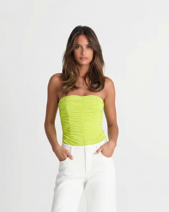 Elodie | Sweetheart Neck Strapless Fully Ruched Bodycon Jersey Tube Top in Yellow