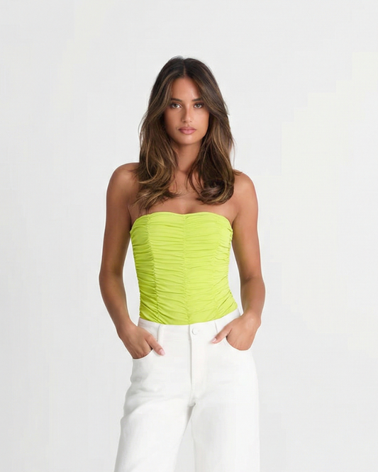 Zoe | Ruched Tube Top Yellow Bodysuit Strapless