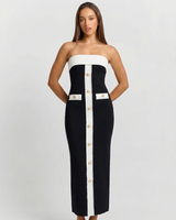 Bridget | Contrast Panel Strapless Bodycon Midi Dress