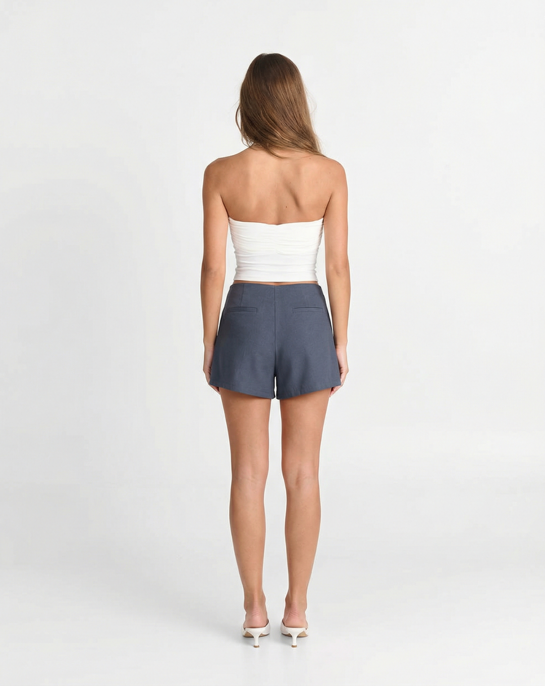 Tilly | High-Waist Front-Pleat Tailored Shorts with Gold Button Detail