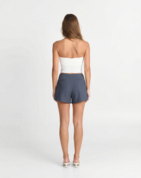 Tilly | High-Waist Front-Pleat Tailored Shorts with Gold Button Detail