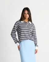 Ruby | Striped Long Sleeve Knit Polo Top