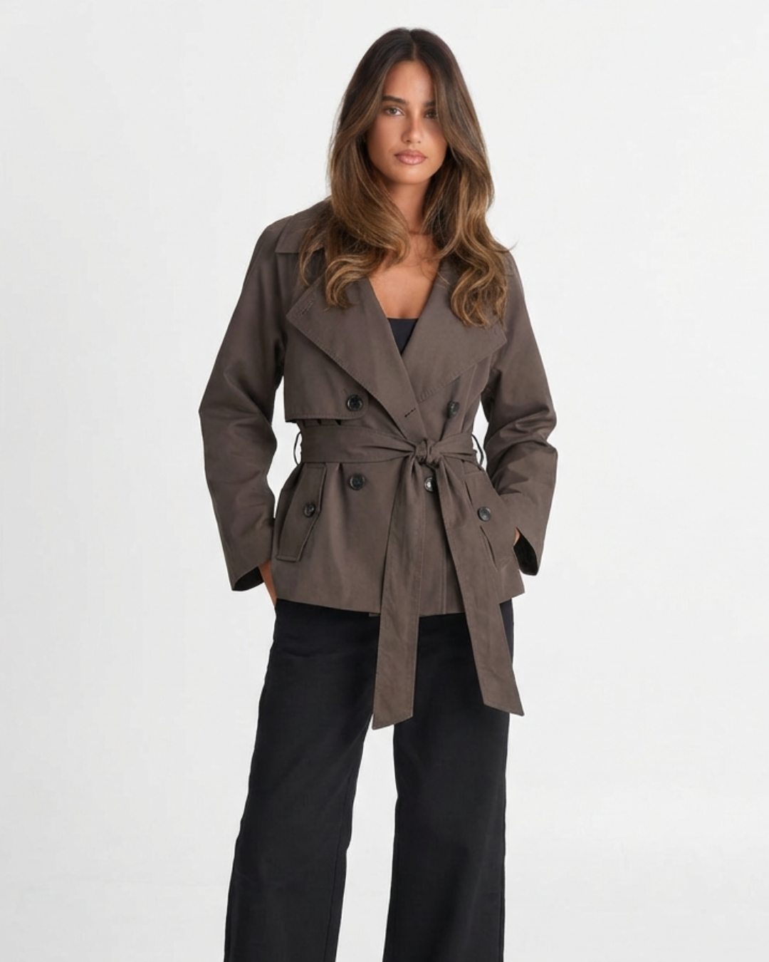 Aurora | Cropped Double-Breasted Trench Coat