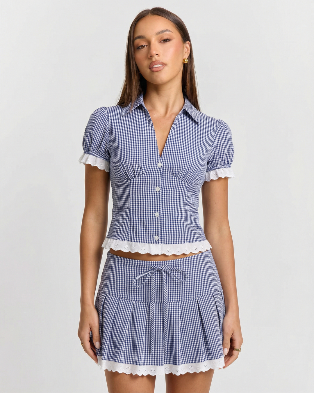 Nina | Gingham Fitted Mini Skirt Co-ord Set